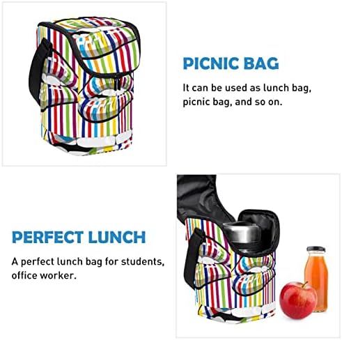 Guerotkr torba za ručak za žene, kutija za ručak za muškarce,ženska kutija za ručak,šareni prugasti umjetnički uzorak za usne