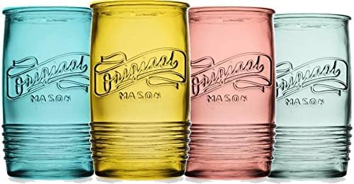 Glaverov Set od 4 originalne Mason Collins naočare razne naočare za piće u boji za sokove Smoothies koktele fine staklene čaše za