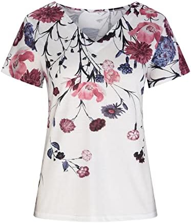 Dnevne majice za žene štampane kratke rukave ljetni labavi krojevi klasični udobni V vrat cvjetni Tee Camisas