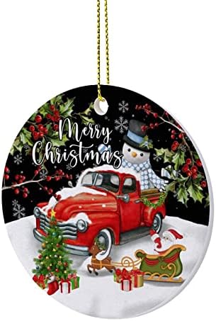 Cheyan Sretan Božić snjegović kamion Božić Ornament, božićno drvo ukras za Božić Home Decor dvostrani keramički Ornament Božić viseći