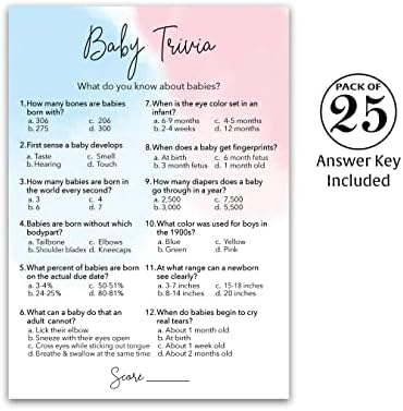 Rod Otkrivanje party Game - Baby Trivia Game - Pakovanje od 25 - minimalističke ružičaste ili plave zabavne djece, plave ili ružičaste