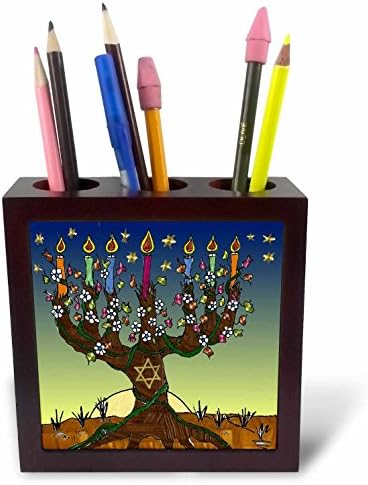 3Droza Lee Hiller Dizajn Judaica - Drvo života Menorah Rosh Hashanah Chanukah Art Print - 5-inčni držač olovke za pločice
