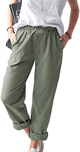 Rdegoocha posteljine za žene gumbi obrezirane hlače visoki elastični džep struka Ljetni casual radne gaćice rastezanje kaprisa