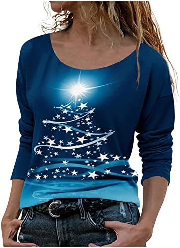 Anniya Winter odjeća za žene scoop vrat vesele božićne majice Push-up opušteni dugi božićni džemperi za žene