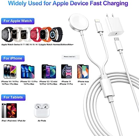 USB C Brzi punjač za Apple Watch, 2 u 1 iPhone i IWATCH magnetni kabel 6ft, USB-C blok punjača za Apple Gleda Ultra / 8 / SE / 7/6/5