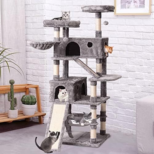 MQ Cat Tree Cat Tower 70.1 in, višenamjenski ogrebotina mačaka sa stadom, ljestve, korpa, hammock & plišani spor za mačiće, velike