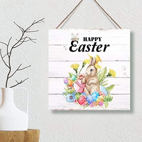 SwaveCat Happy Easter Bunny Wearhe uši drveni znakovi Plaques Rabt Uskršnji jaja Proljeće Cvijeće Zidno umjetnosti Dekor potpisao