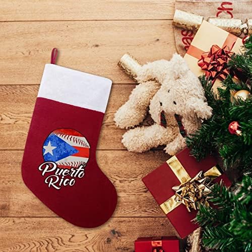 Baseball Puerto Ričan Pride Božićna čarapa Xmas Tree Kamin Viseće čarape sa kratkim ukrasom plišanog manžetne za kućnu praznicu