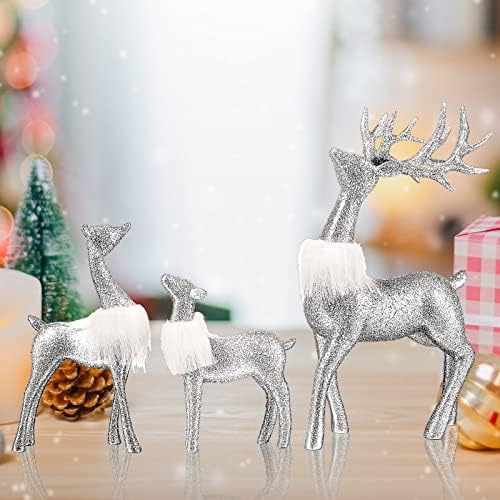 TUANSE 3 kom božićne figurice Silver Glitter Reindeer Ornament Xmas večera ukrasi za uređenje bora s rezilama za odmor za odmor Stojeći