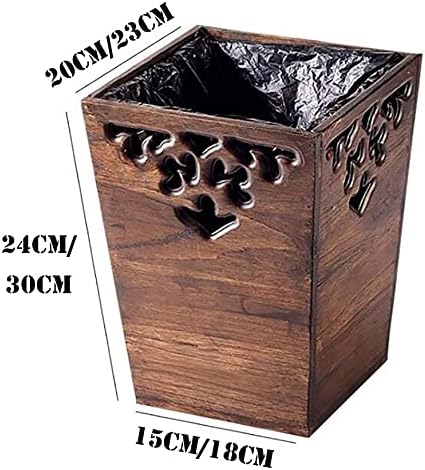 Antikna drvena kanta za smeće kanta za otpatke, kvadratna korpa za otpatke,dekorativna rezbarena kanta za smeće u stilu seoske kuće