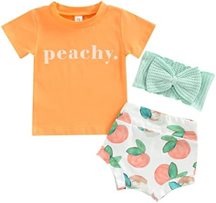 Dojenčad za bebe Djevojke Ljetne odjeće Pisma Ispis majica kratkih rukava Voće kratke hlače Traka za glavu 3pcs Set odjeće