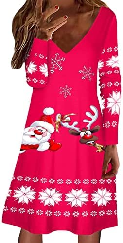 Božićne haljine za žene plus veličine V izrez Božićno drvce Linijska haljina plus veličina elegantna kokturala noćna haljina