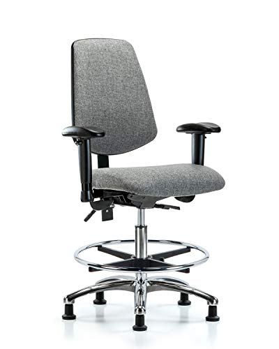 LabTech sjedeća LT42225 stolica sa srednjom klupom, tkanina, hromirana baza sa srednjim leđima / prsten za nagib / ruke/stopala, klizi, siva