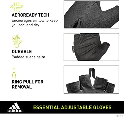 adidas Essential podesive rukavice bez prstiju za muškarce i žene - podstavljene rukavice za dizanje tegova - podesive naramenice