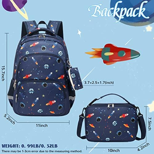 MIRLEWAIY Boys ruksak set torbica za djecu svemirska raketa štampana Školska torba 15,7 inča Multipocket torba za knjige sa izolovanom