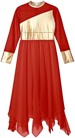 TSSOE Dječje djevojke s dugim rukavima metalik šifon lirski ples haljina Crkva Pohvala tunička prekrivanja haljina