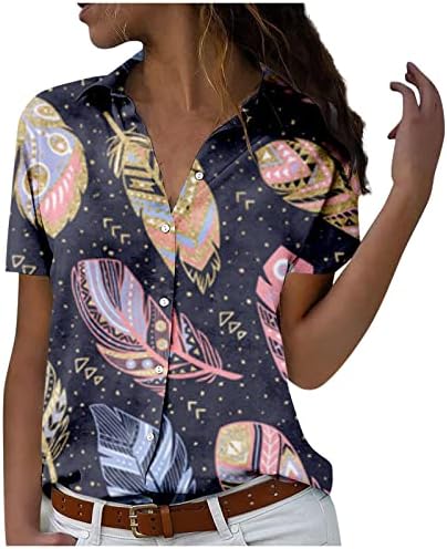 Ženska moda 2023 Ležerne tipke za ispis kratkih rukava, majica za odmor TOP bluza