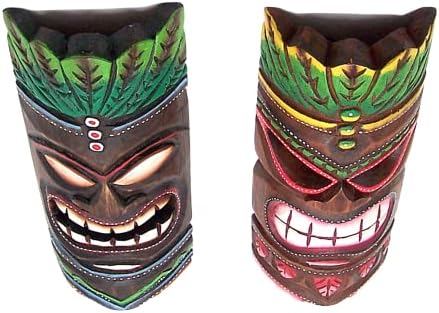Ručno izrađene havajski stil drvene tiki maske, zidni dekor, set od 2 različite dizajne