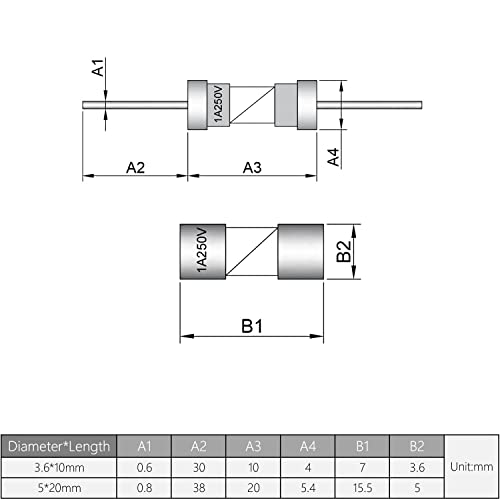 Fielect 10pcs staklena cijev osigurači aksijalni sa olovnim žicom sporim 3,6x10mm 2.5a 250V vremenski kašnjenje osigurava za zamjenu