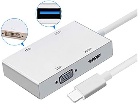 USB C do VGA HDMI DVI USB3.0 adapter, 4 u 1 USB3.1 Muškarac Type-C mužjak za žene s više prikaznim pretvaračem za Mac Pro, MacBook