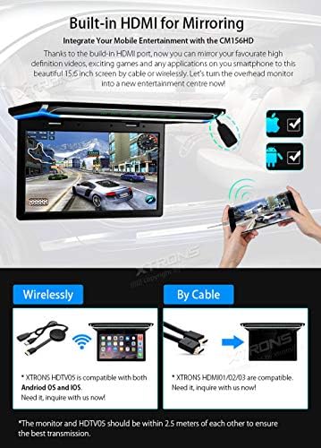 XTRONS® 15,6 inčni ultra tanki FHD digitalni TFT ekran 1080p Režirani režim automobila na krovu Monitor HDMI priključak