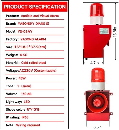 Alarmna sirena 2000m bežična daljinska 130db Industrijska LED sirena Strobe IP65 vodootporna 45W sigurnosna sirena alarmna sirena sa Stroboskopom za Port, dok, rezervoar, brodogradilište AC110V