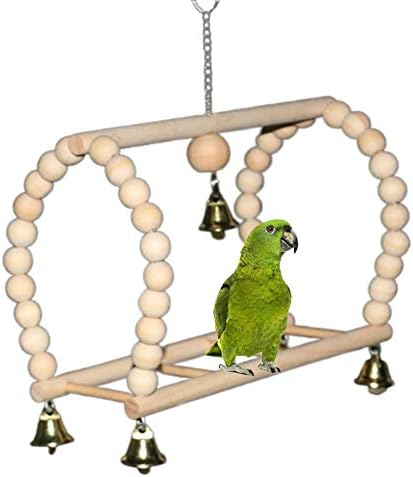 DXS8HHUO Kućni ljubimci Bird Parrot Drveni viseći zvono Swing ljestvi kavez Crow-otporan na igračku za žvakanje - boja drveta