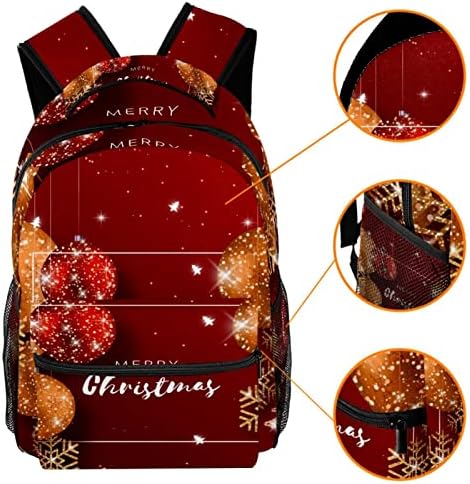 Ruksak ruksak Školska torba Travel Casual Daypack za žene Teen Djevojke dječaci, crveni sjajni Božić viseća Lopta pahuljice