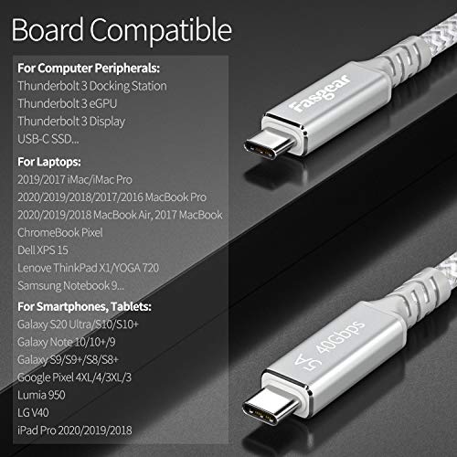 FASGear Thunderbolt 3 kabel 6,5 ft, 40Gbps / 100W punjenje / 5k @ 60Hz USB-C najlonski pleteni kabl kompatibilan za Mac knjige, iPad