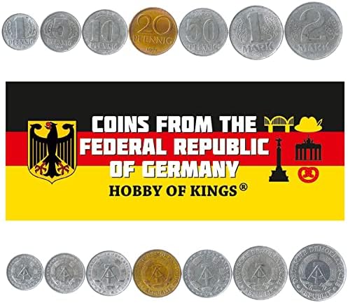 7 novčića iz Njemačke demokratske republike | East Njemački kolekcija kovanica 1 5 10 20 50 PFENNIG 1 2 Mark | Cirkulirano 1960-1990