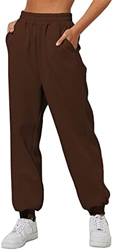 Yovela ženske široke trenirke visokog struka udobne pamučne Jogger pantalone visokog struka Y2k trendi Lounge pantalone sa džepovima