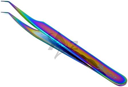 SET od 2 nerđajućeg čelika Multi Titan Rainbow Boja 3D pinceta za produžavanje trepavica Pro ravno pod uglom + tip pod uglom Fine