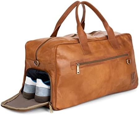 Berliner torbe Vintage kožna torba Austin XL sa pretincem za cipele za putovanja ili teretanu, torba za noćenje za muškarce i žene-Brown