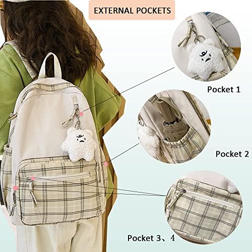 Sage zeleni estetski ruksak za tinejdžere, Kawaii karirana Školska torba korejski Preppy ruksak veliki kapacitet Studentska torba