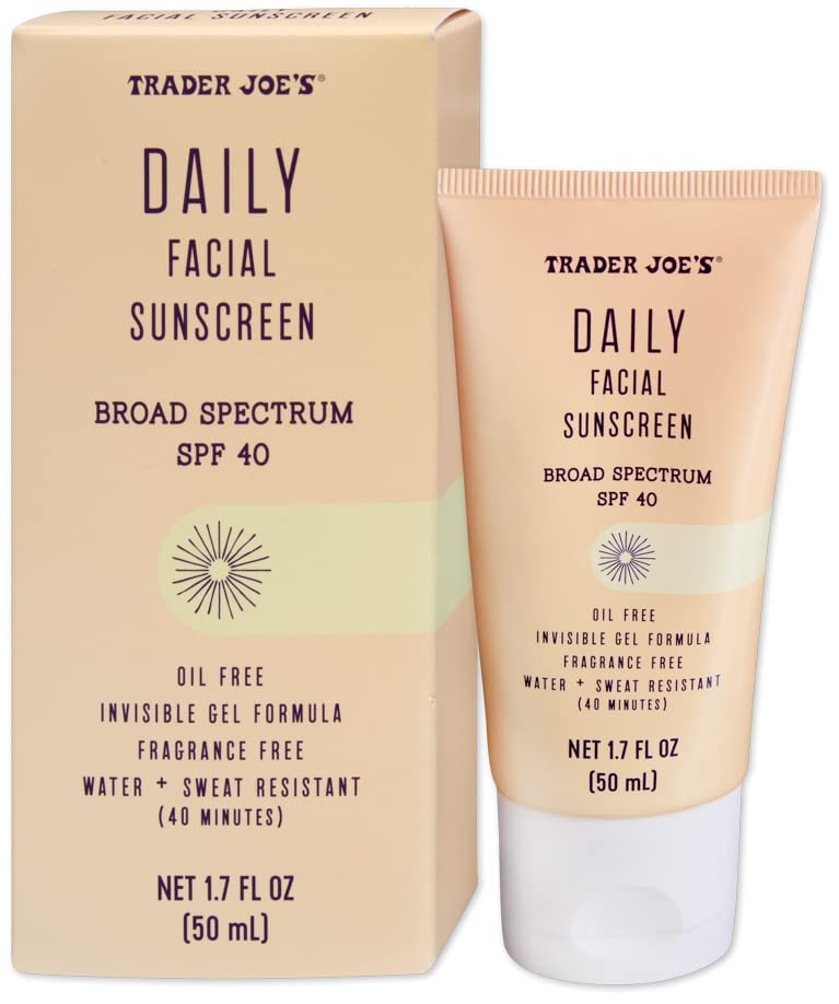 Trader Joe's Daily facial Sunscreen širokog spektra SPF 40 nevidljivi gel Formula bez ulja bez mirisa vodootporan na znoj Supergoop