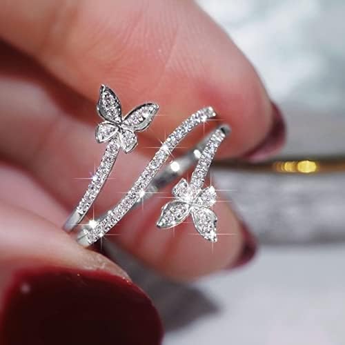 Dvostruki leptir prsten srebrni Cirkon dijamant vjenčani zaručnički prsten Poklon nakit za žene leptir oblik rhinestone prsten Veličina