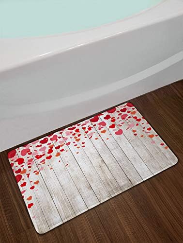 LB Valentines Day kupatilo Mat romantična crvena ružičasta ljubav srca leti na rustikalnom drvenom zidu kupatilo Mat meka Memory Foam