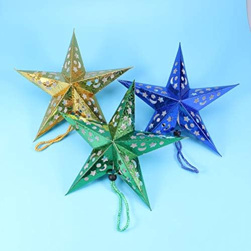 Luxshiny Papir Star Lanternshade: Zelena 5 šiljasta zvijezda Božićna zvijezda Ornament izdubljena vatrogasna svjetlost 3D papir pentagram lampShade za odmor za vjenčanje 8kom