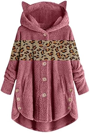 Basenin zimski kaputi za jaknu od flišenja Žene pulover Hoodie Leopard tiskani patchwork Cat uho preveližana odjeća