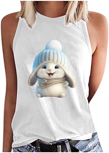 Ruziyoog Uskršnje majice za žene Casual Sleeveless Sweet Bunny Print Tee Shirts Crew vrat labava udobna bluza za vježbe