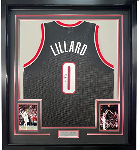 Uokvireni autografirani / potpisan Damian Lillard 33x42 Portland Black Basketball Jersey JSA COA