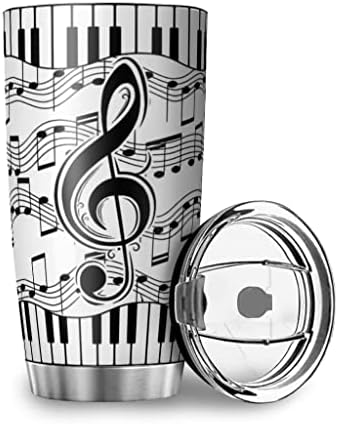 Dccphiz šolja za kafu muzičke note Klavirski tasteri čaša od nerđajućeg čelika izolovana čaša sa dvostrukim zidom sa otiskom poklopca