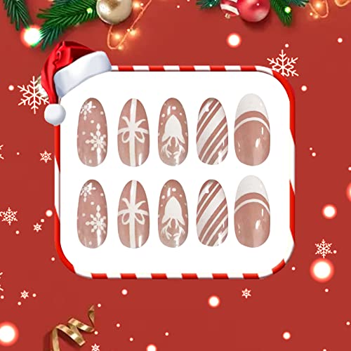 VOTACOS Press na noktima Novogodišnja zabava srednji bademovi lažni nokti goli lažni nokti sa zimskim jelenskim poklonima sjajni puni
