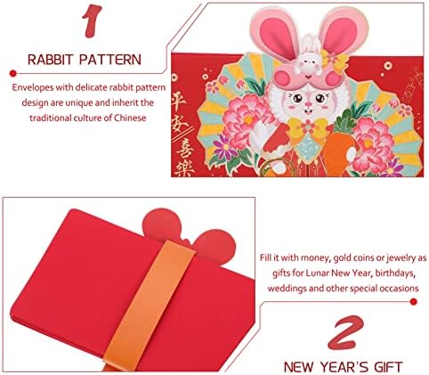 ABOOFAN Wedding Decor 4kom crvene koverte crveni novčani paket kineske zečje godine crvene koverte 2023 Feng Shui Hong Bao koverte