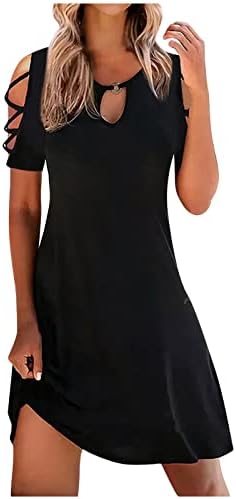 Ticcoy Midi haljina sa hladnim ramenom za žene Ključaonica sa izrezom izdubite haljine sa kratkim rukavima 2023 ljetni Casual sarafan