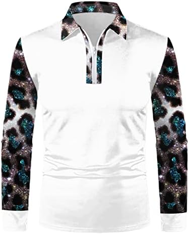 Xxbr muške polo majice zatvarajući vrat, jeseni zimski rukav Leopard patchwork golf vrhovi mišić casual dizajnerska majica