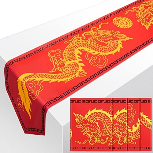 Kineski zmaj štampani stoni trkač 11 inča x 5.9 ft Zmajevi ukrasi za stolove Azijski trkač Kineski ukrasi za zabave za Spring Festival
