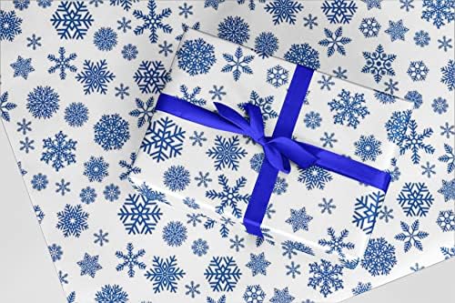 Plave pahulje papir za umotavanje poklona na bijeloj boji-24 x10'