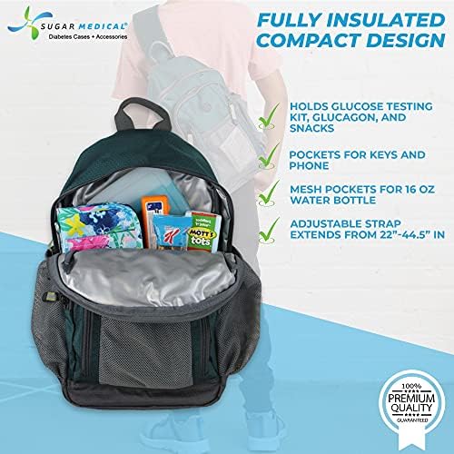 Šećerska medicina - izolirani ruksak za rezanje dijabetesa - Multi džep, zip osigurani ruksak W / elastične petlje i podesive trake