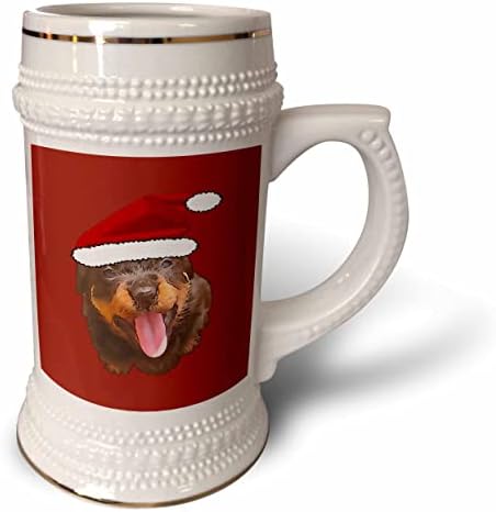 3Droza Slatka Rottweiler štene Noseći odmor Santa šešir - 22oz Stein šolja